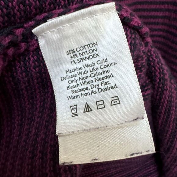 Eddie Bauer Women’s S Purple Black Striped Full Zip Up Sweater Jacket Mock Neck - Picture 4 of 8